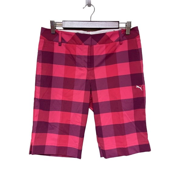 Puma Pants - NEW! Puma Pink Plaid Golf Tech Bermuda Shorts Women's Size 6